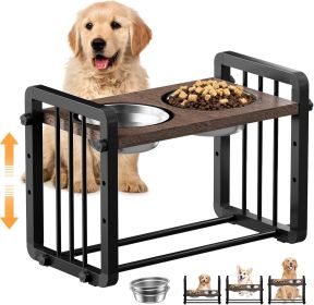 Elevated Dog Bowls,Height Adjustable Metal &Wood Raised Dog Bowl with 2 Pack Stainless Steel Dog Food & Water Bowls